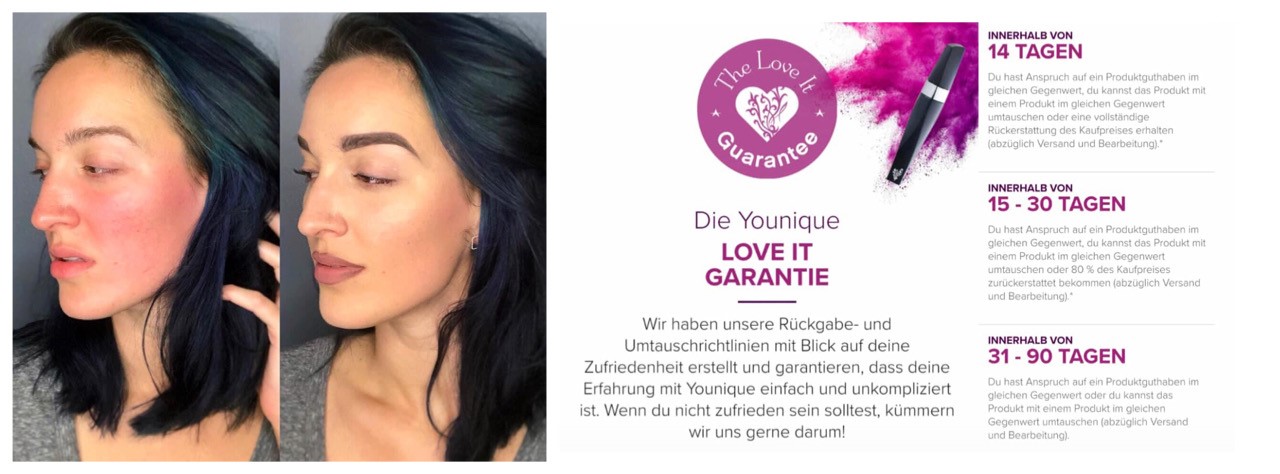Younique Erfahrungsbericht Rosazea Umtauschrecht Loveit Garantie vorher nachher